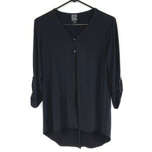 Clara Sun Woo Top Size Small Black Cardigan Button Front Split Back Tab Sleeves